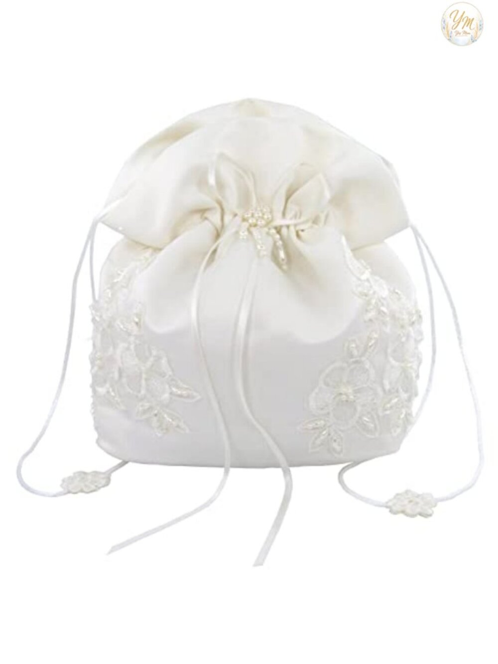 Satin Bridal Money Bag Pearl Lace Pouch Drawstring